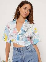 Boho Asymmetrical Short Sleeve Crop Women Clothing 9174