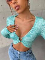 Crop Ring Long Sleeve Women Tops 9008