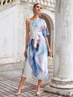 Elegant Marble Long One Shoulder Women Clothing 7841