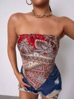 Regular Fit Paisley Crop Backless Women Tops 217