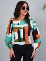  Long Sleeve Patchwork Casual Women Tops, Blouses  Tee 5783