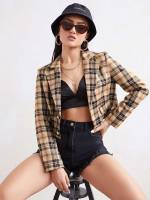  Lapel Tartan Crop Women Suits 124