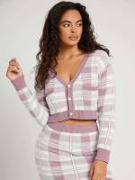 Casual Long Sleeve Multicolor Plaid Women Cardigans 687