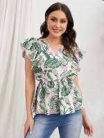  Multicolor V neck Ruffle Women Blouses 5284