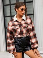 Contrast Collar Collar Preppy Tartan Women Outerwear 7632