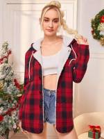 Multicolor Long Sleeve Tartan Casual Women Outerwear 5466