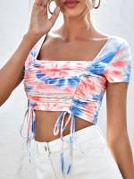 Tie Dye Regular Fit Square Neck Women T-Shirts 2930