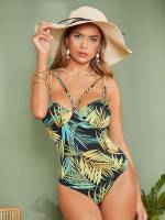 Spaghetti Strap Skinny Tropical Women Jumpsuits  Bodysuits 4622