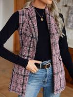 Belted  Plaid Women Overcoats 4757