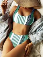 Casual Multicolor Striped Women Beachwear 1543