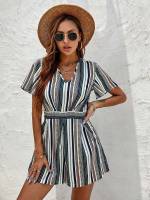  Striped Short Sleeve Women Jumpsuits  Bodysuits 419