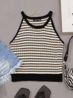 Crop Multicolor Sleeveless Round Neck Women Knit Tops 2697