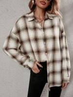  Long Tartan Oversized Women Blouses 1251