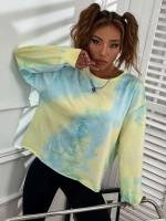 Long Sleeve Tie Dye Round Neck Multicolor Women Clothing 5348