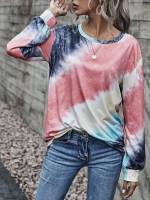  Round Neck Tie Dye Casual Women T-Shirts 5781