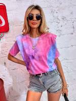  Short Sleeve Round Neck Tie Dye Women Clothing 4149