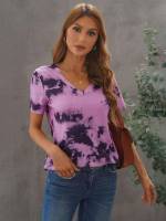  Tie Dye V neck Regular Women Tops, Blouses  Tee 1440