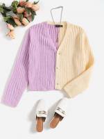 Casual Regular Fit Colorblock Long Sleeve Women Cardigans 9886