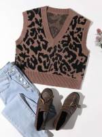  V neck Multicolor Leopard Women Knitwear 6522