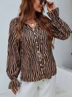  Regular Fit Zebra Stripe Regular Women Blouses 6528