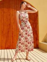 Straps Sleeveless Floral Regular Fit Women Dresses 9862