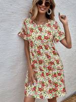 Ruffle Boho Round Neck Short Women Dresses 1689