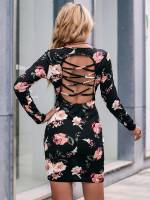 Long Sleeve Scoop Neck Backless Women Dresses 412