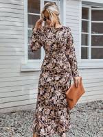 Long Multicolor Long Sleeve Floral Women Dresses 473