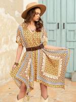 Multicolor Asymmetrical Scarf Print Regular Fit Women Dresses 9841