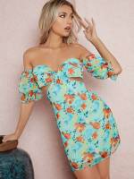 Floral Short Off the Shoulder Boho Women Dresses 533