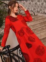 Long Sleeve Multicolor Round Neck Pocket Women Dresses 1458