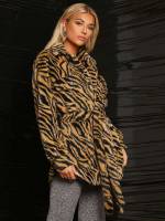 Zebra Stripe Button Front Regular Multicolor Women Clothing 7646