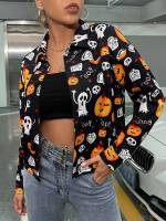  Regular Halloween Button Women Outerwear 4750