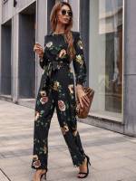 Floral Belted Regular Fit Women Jumpsuits 727