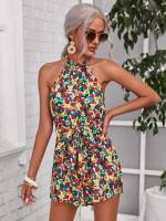 Belted Multicolor Boho Halter Women Clothing 646