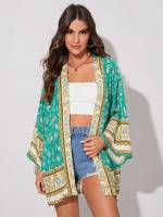 Three Quarter Length Sleeve Multicolor Long Women Kimonos 2830