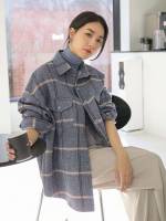 Plaid Casual Long Women Overcoats 2651