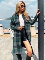 Multicolor Button Front Plaid Women Outerwear 4050