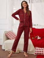 Pocket Multicolor Gingham Underwear  Sleepwear 8569