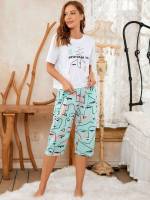  Round Neck  Women Pajama Sets 7077