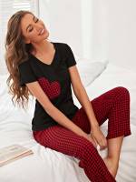  Short Sleeve Gingham V neck Underwear  Sleepwear 1585