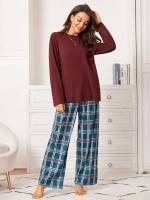  Plaid  Women Pajama Sets 1493