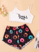 Cute Spaghetti Strap Multicolor Bow Women Pajama Sets 7646