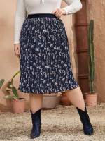 All Over Print  Casual Plus Size Skirts 6758