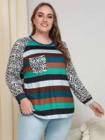 Long Sleeve Leopard Pocket Plus Size Sweatshirts 274