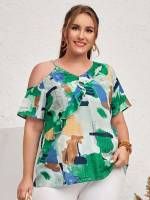  Asymmetrical Regular Fit Casual Plus Size Blouses 834