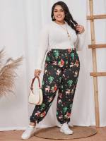 Regular Fit Christmas Multicolor Plus Size Sweatpants 7158