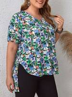 Boho Short Sleeve Multicolor Regular Fit Women Plus Clothing 884