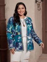  Regular Fit Graphic Long Sleeve Plus Size Coats 2459