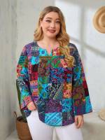  Boho Long Sleeve Plus Size Tops 6743